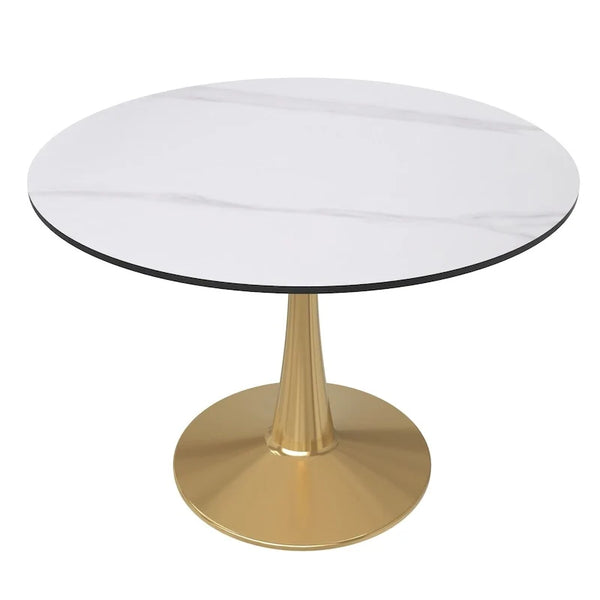 Table de salle à manger ronde de 40 po avec plateau en pierre frittée et structure en acier doré