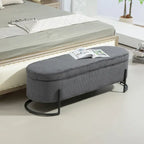Banc de rangement ottoman en velours capitonné avec charnière de sécurité et pieds en métal