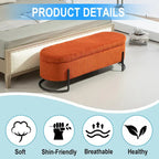 Banc de rangement ottoman en velours capitonné avec charnière de sécurité et pieds en métal