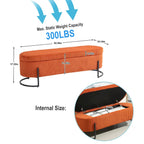 Banc de rangement ottoman en velours capitonné avec charnière de sécurité et pieds en métal