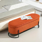 Banc de rangement ottoman en velours capitonné avec charnière de sécurité et pieds en métal