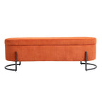 Banc de rangement ottoman en velours capitonné avec charnière de sécurité et pieds en métal