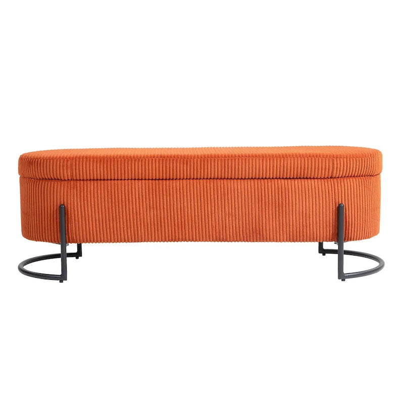 Banc de rangement ottoman en velours capitonné avec charnière de sécurité et pieds en métal