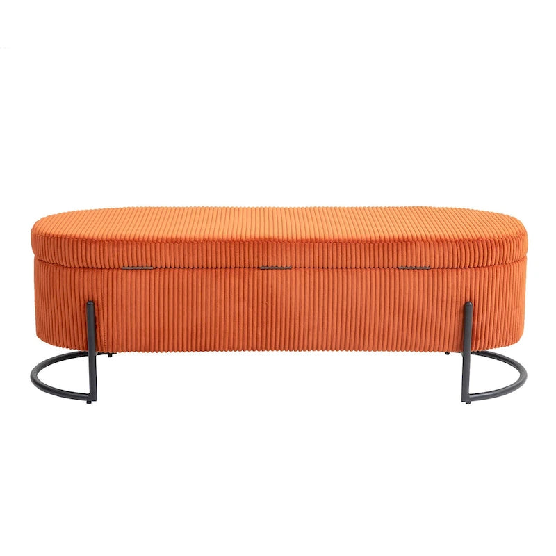 Banc de rangement ottoman en velours capitonné avec charnière de sécurité et pieds en métal