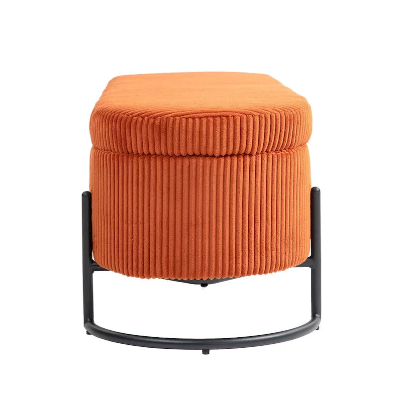 Banc de rangement ottoman en velours capitonné avec charnière de sécurité et pieds en métal
