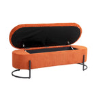 Banc de rangement ottoman en velours capitonné avec charnière de sécurité et pieds en métal