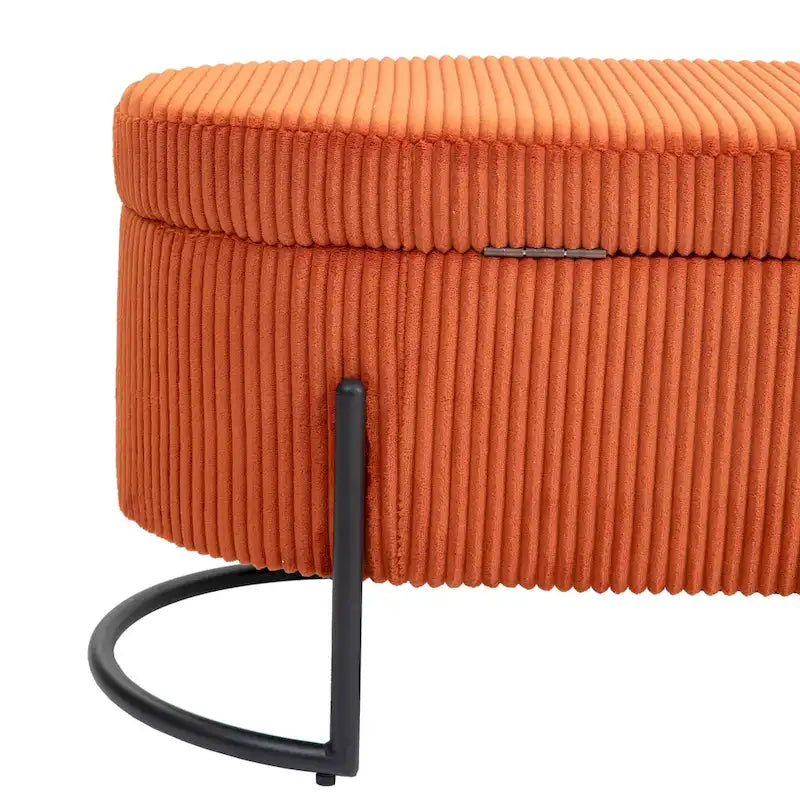 Banc de rangement ottoman en velours capitonné avec charnière de sécurité et pieds en métal