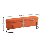 Banc de rangement ottoman en velours capitonné avec charnière de sécurité et pieds en métal