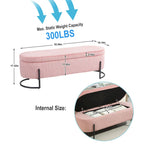 Banc de rangement ottoman en velours capitonné avec charnière de sécurité et pieds en métal