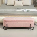 Banc de rangement ottoman en velours capitonné avec charnière de sécurité et pieds en métal