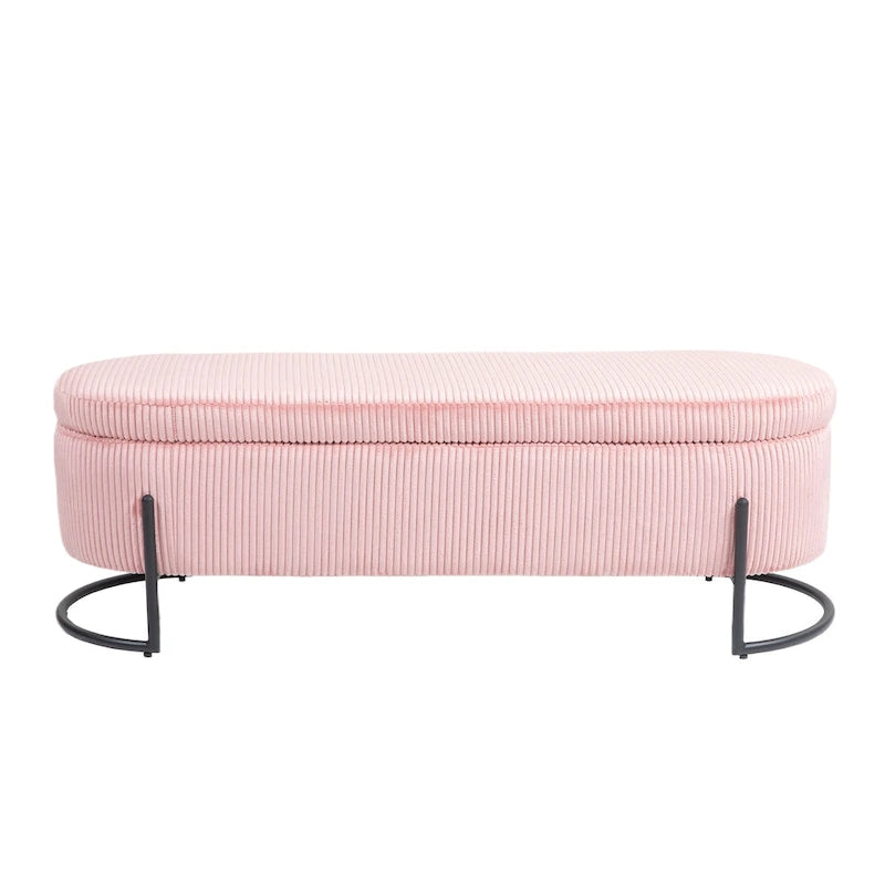 Banc de rangement ottoman en velours capitonné avec charnière de sécurité et pieds en métal