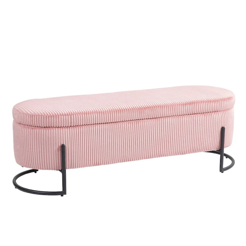 Banc de rangement ottoman en velours capitonné avec charnière de sécurité et pieds en métal