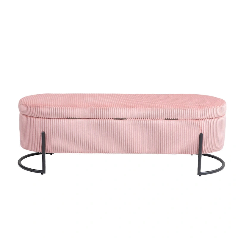 Banc de rangement ottoman en velours capitonné avec charnière de sécurité et pieds en métal