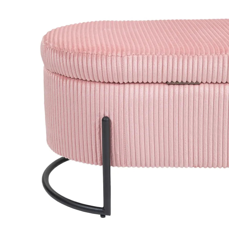 Banc de rangement ottoman en velours capitonné avec charnière de sécurité et pieds en métal