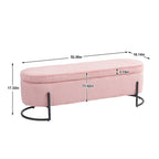 Banc de rangement ottoman en velours capitonné avec charnière de sécurité et pieds en métal