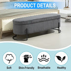 Banc de rangement ottoman en velours capitonné avec charnière de sécurité et pieds en métal