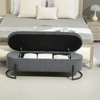 Banc de rangement ottoman en velours capitonné avec charnière de sécurité et pieds en métal