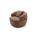 Fauteuil pivotant 34,6" avec accoudoirs ronds | Revêtement marron, piètement en bois massif, salon