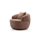 Fauteuil pivotant 34,6" avec accoudoirs ronds | Revêtement marron, piètement en bois massif, salon