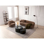 Fauteuil pivotant 34,6" avec accoudoirs ronds | Revêtement marron, piètement en bois massif, salon