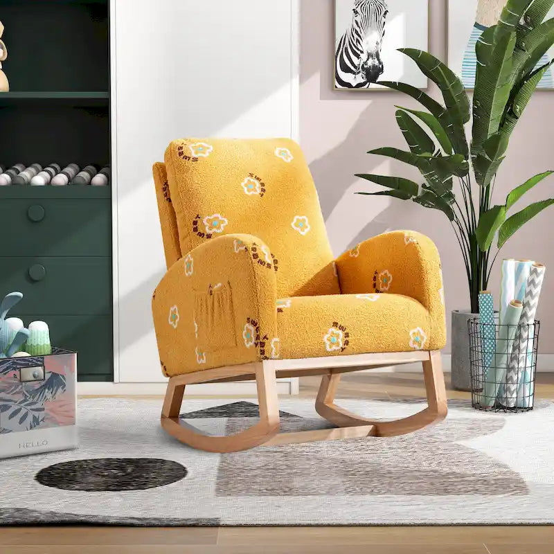 Fauteuil à bascule capitonné à dossier haut de 68 cm avec pochette latérale | Chambre d'enfant et Salon