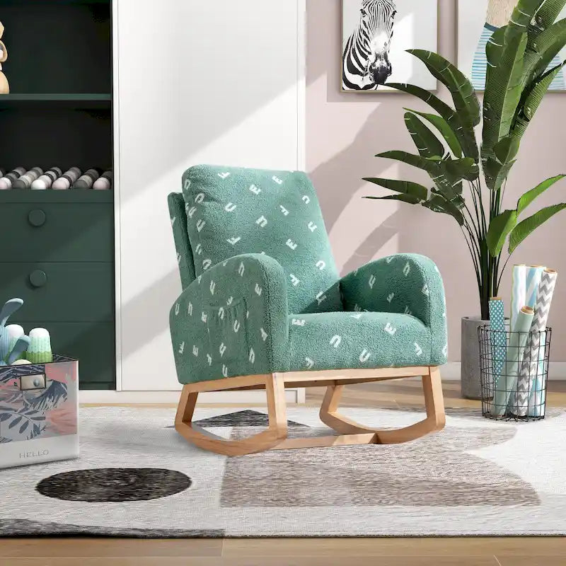 Fauteuil à bascule capitonné à dossier haut de 68 cm avec pochette latérale | Chambre d'enfant et Salon
