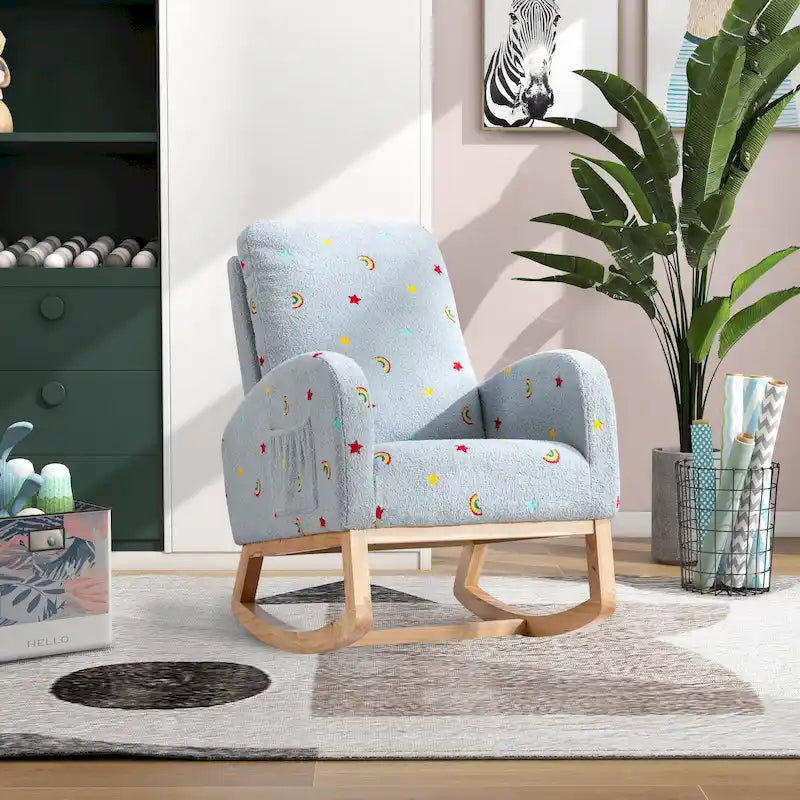 Fauteuil à bascule capitonné à dossier haut de 68 cm avec pochette latérale | Chambre d'enfant et Salon
