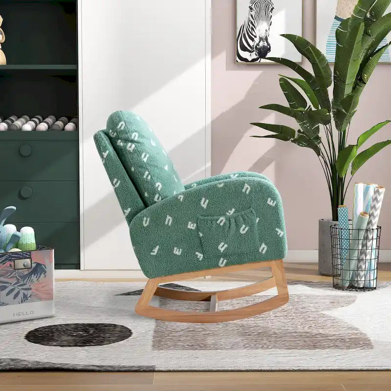 Fauteuil à bascule capitonné à dossier haut de 68 cm avec pochette latérale | Chambre d'enfant et Salon