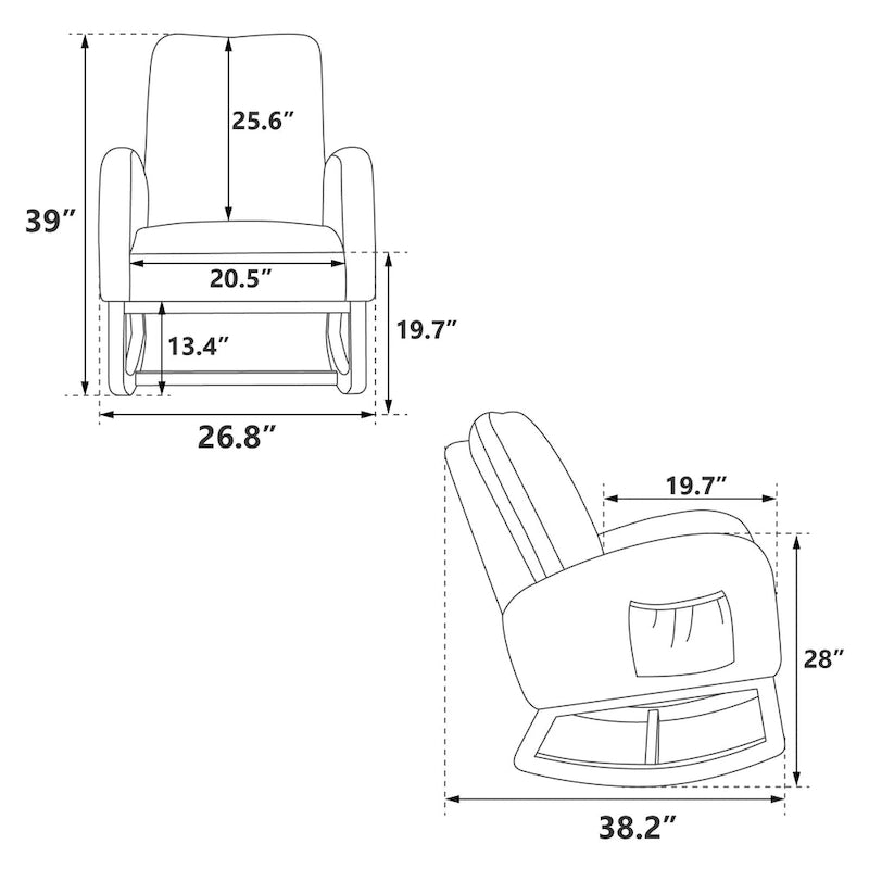 Fauteuil à bascule capitonné à dossier haut de 68 cm avec pochette latérale | Chambre d'enfant et Salon