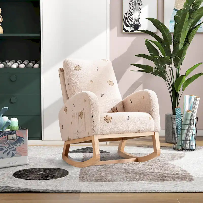 Fauteuil à bascule capitonné à dossier haut de 68 cm avec pochette latérale | Chambre d'enfant et Salon