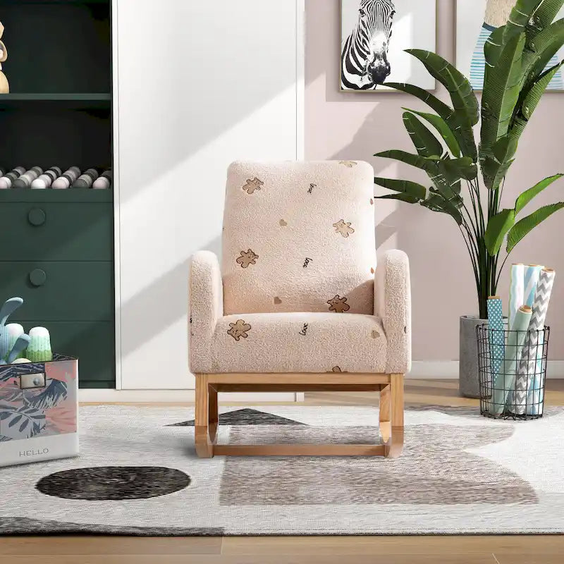 Fauteuil à bascule capitonné à dossier haut de 68 cm avec pochette latérale | Chambre d'enfant et Salon