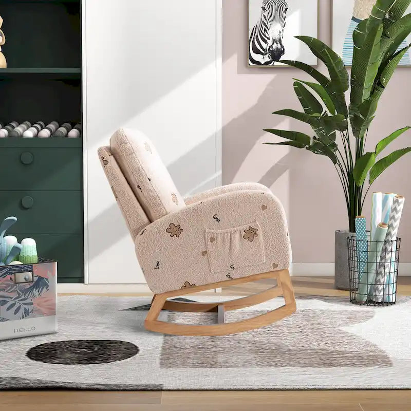 Fauteuil à bascule capitonné à dossier haut de 68 cm avec pochette latérale | Chambre d'enfant et Salon