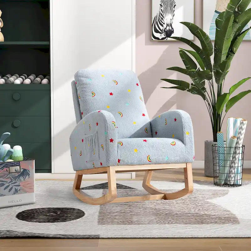Fauteuil à bascule capitonné à dossier haut de 68 cm avec pochette latérale | Chambre d'enfant et Salon