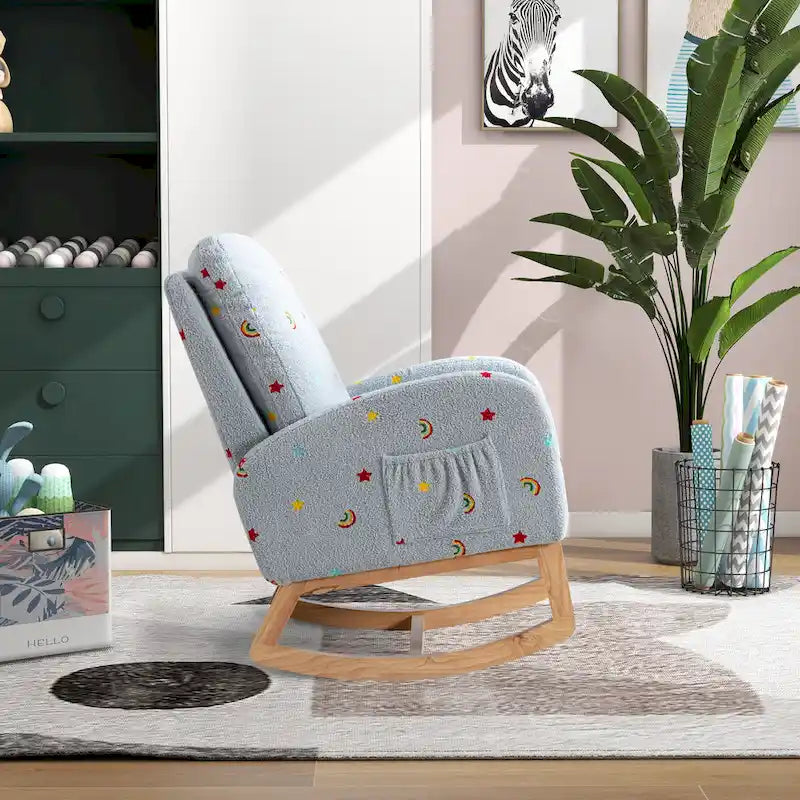 Fauteuil à bascule capitonné à dossier haut de 68 cm avec pochette latérale | Chambre d'enfant et Salon
