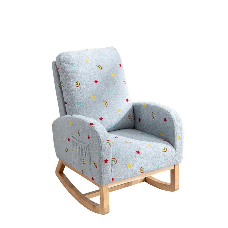 Fauteuil à bascule capitonné à dossier haut de 68 cm avec pochette latérale | Chambre d'enfant et Salon