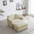 Canapé simple en chenille beige avec ottoman | Double coussin d'assise | Accent de salon