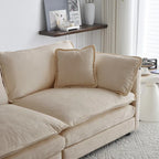 Canapé simple en chenille beige avec ottoman | Double coussin d'assise | Accent de salon