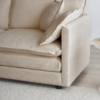 Canapé simple en chenille beige avec ottoman | Double coussin d'assise | Accent de salon