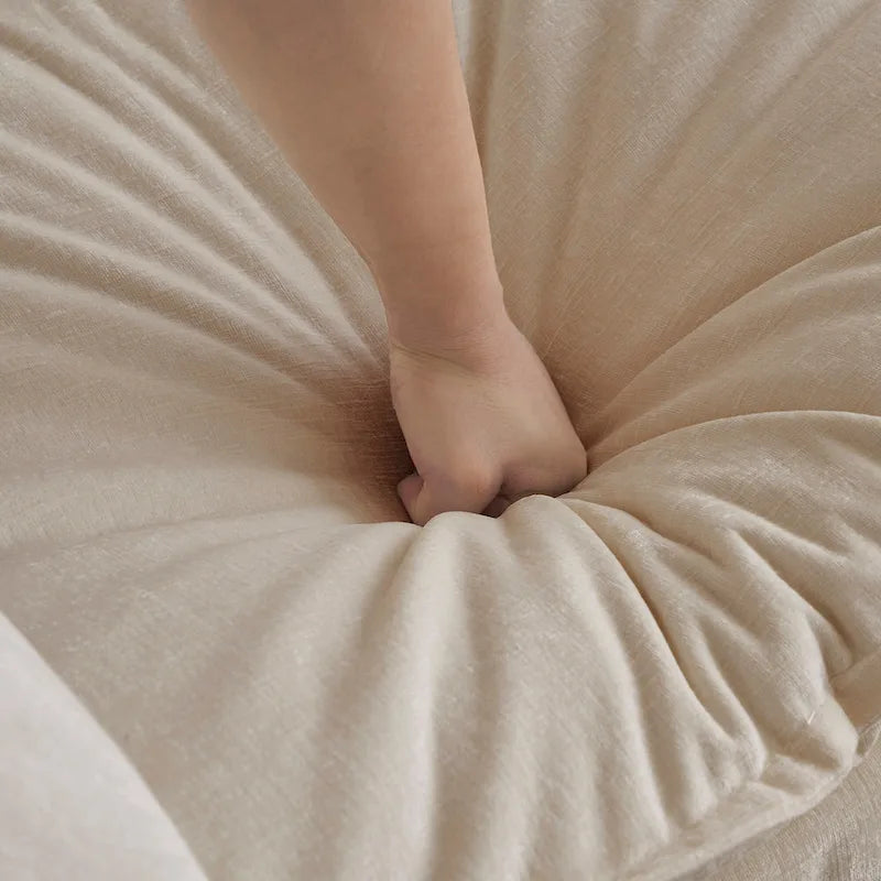 Canapé simple en chenille beige avec ottoman | Double coussin d'assise | Accent de salon