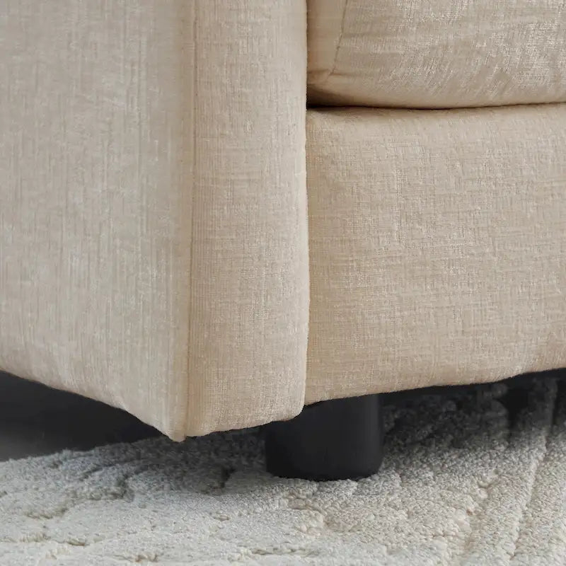 Canapé simple en chenille beige avec ottoman | Double coussin d'assise | Accent de salon