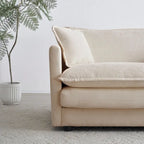 Canapé simple en chenille beige avec ottoman | Double coussin d'assise | Accent de salon