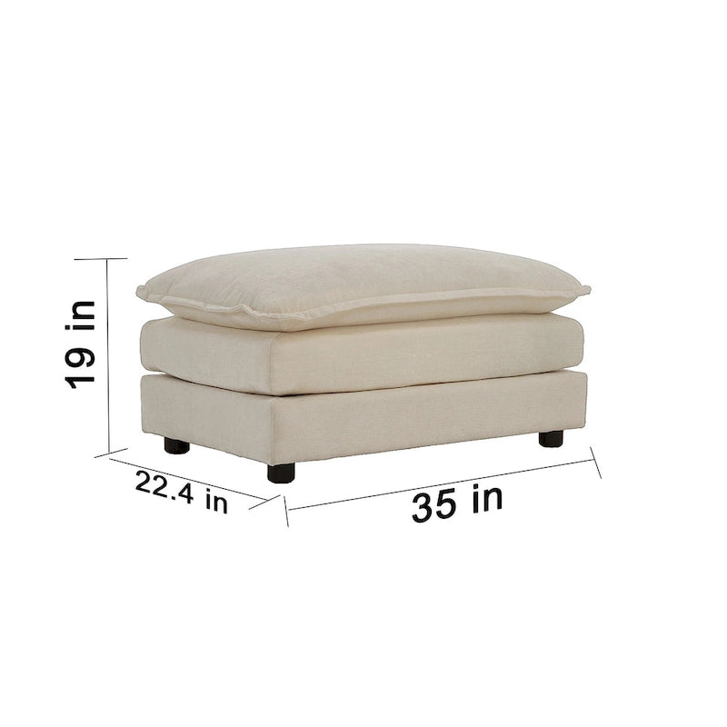 Canapé simple en chenille beige avec ottoman | Double coussin d'assise | Accent de salon