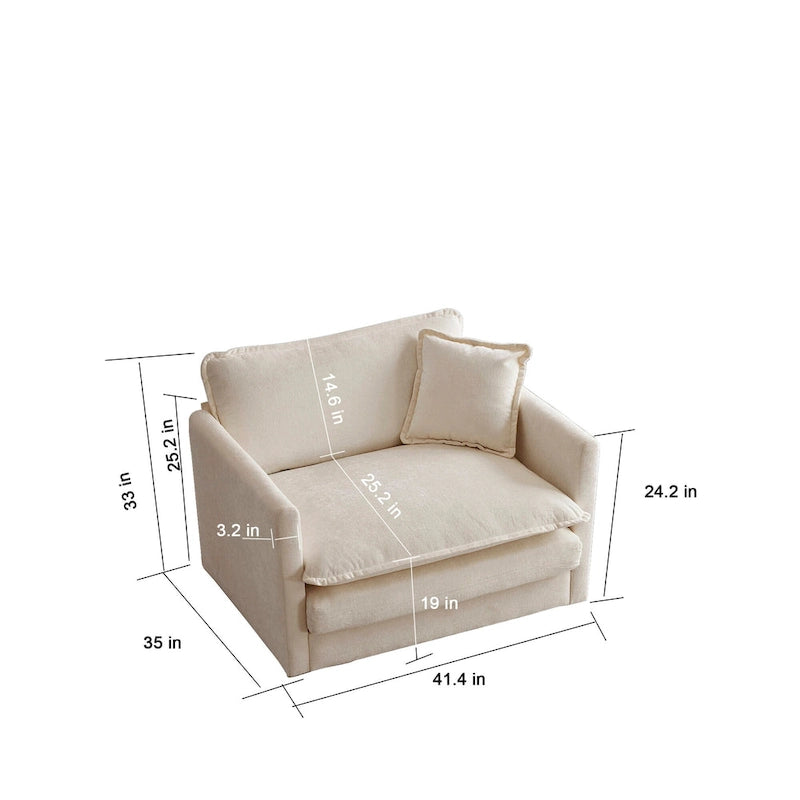 Canapé simple en chenille beige avec ottoman | Double coussin d'assise | Accent de salon