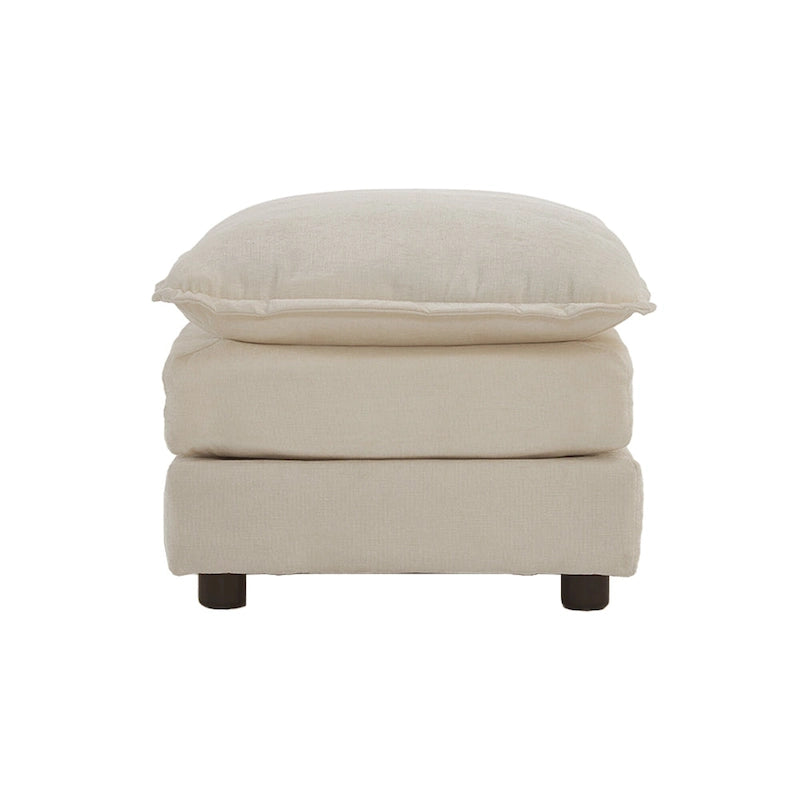 Canapé simple en chenille beige avec ottoman | Double coussin d'assise | Accent de salon