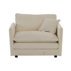 Canapé simple en chenille beige avec ottoman | Double coussin d'assise | Accent de salon