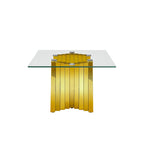 Table basse avec plateau en verre trempé et piètement en acier inoxydable finition miroir doré