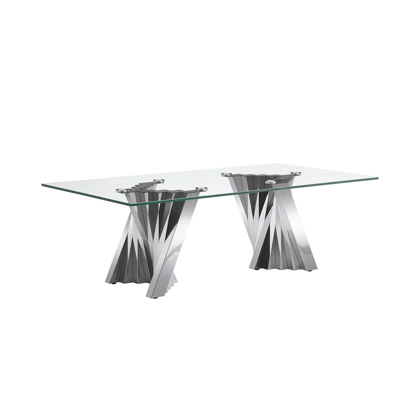 Table basse avec plateau en verre trempé et piètement en acier inoxydable finition miroir doré