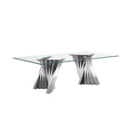 Table basse avec plateau en verre trempé et piètement en acier inoxydable finition miroir doré