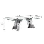 Table basse avec plateau en verre trempé et piètement en acier inoxydable finition miroir doré