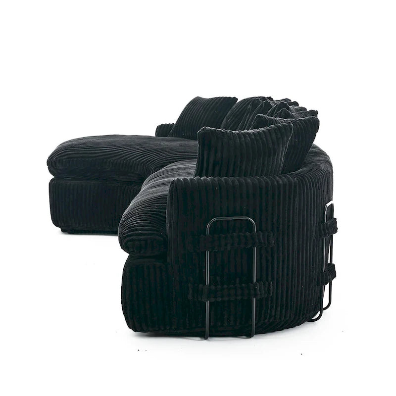 127 Canapé d'angle modulable en velours côtelé avec 10 oreillers, mousse haute résilience, aucun assemblage requis
